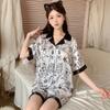 Popular Simulation Silk Pajamas Women'S Fashion New Chinese Flower Printing Short-Sleeved Loungewear Set