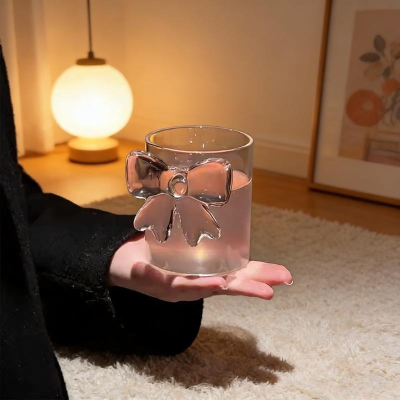 Pink Bow Princess Glass Juice Mug with Handle High Aesthetic for Girls Birthday Party Gift Cute Drinkware Milk Tea Cup