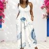 Women Plus Size Sleeveless Scoop Neck Gathered Front Floral Printed Wide Leg Jumpsuit With Pockets