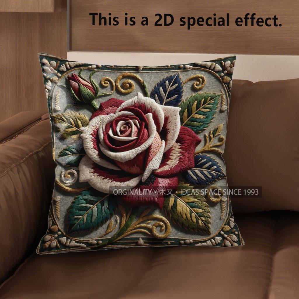 2D Vintage Embossed Rose Throw Pillow Covers** Pattern Cushion Cover Suitable For Sofa Bedroom Car Pillow Cover