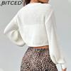 BITCED Women's Knitwear Autumn/Winter Minimalist Short-Length Button-Front Cardigan Sweater
