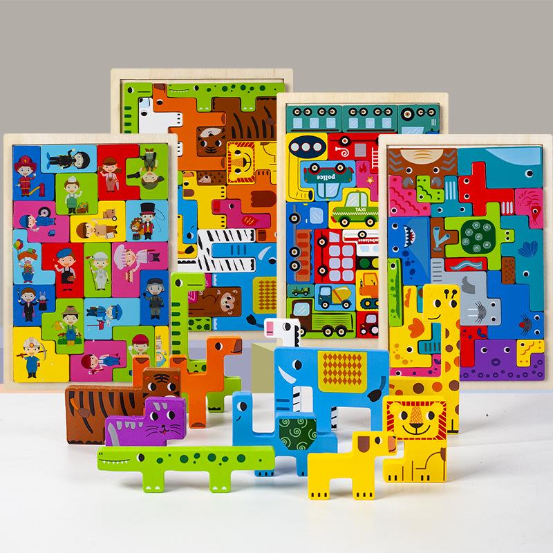 Tetris Animal Blocks 3D Wooden Puzzle - Cognitive Thinking Training Toy