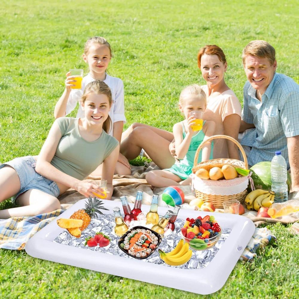 2pcs Inflatable Serving Bar Salad Ice Tray Food Drink Containers - BBQ Picnic Pool Party Supplies Buffet Luau Cooler