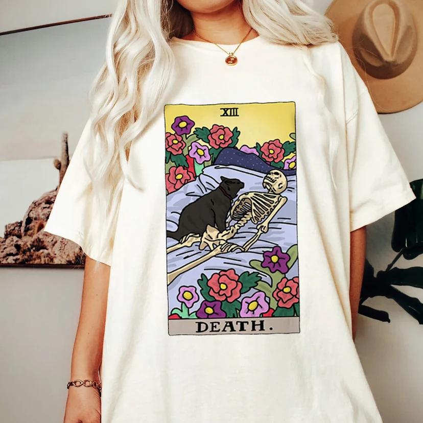 Fashion Tarot Cat Kawaii Womens Tshirt Womens Tshirt Cartoon Cute Pattern Tshirt Short Sleeve T Shirt Womens Plus Size S