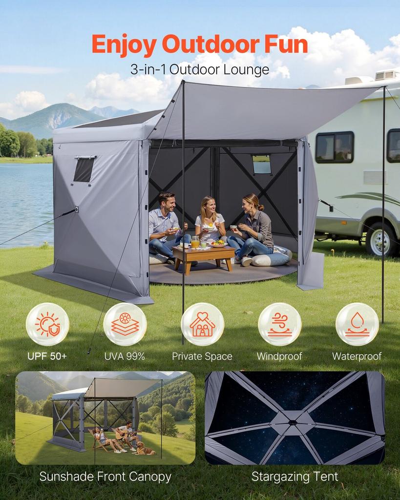 Pop Up Gazebo Screen Tent, 3.6 X 3.6 M Large 6-Sided Camping Canopy Tent with Removable Top & Carry Bag, Quick-Set & Bite-Proof, Screen House Sun