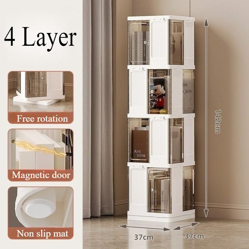 Transparent Book Shelf Rotating Bookshelf Bedroom Multifunctional Folding Storage Box Household Removable Bookcase Organizer