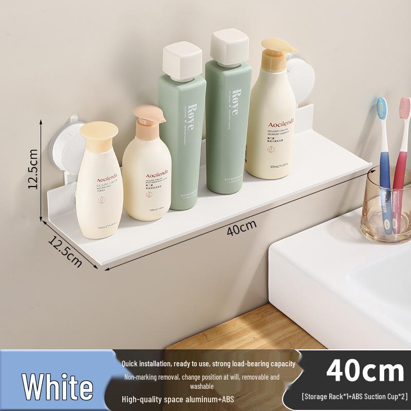 Creamy White Aluminum Bathroom Mirror & Vanity Storage Rack