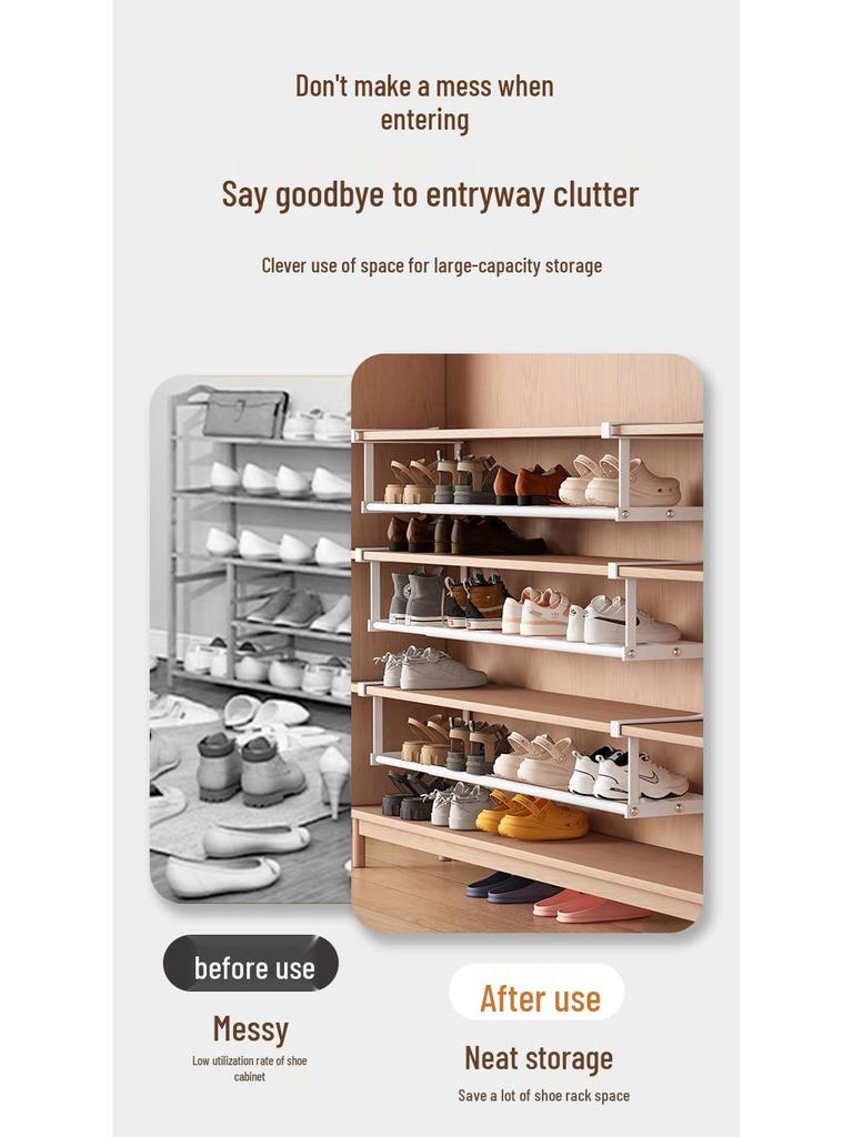 Retractable Shoe Cabinet with Layered Partitions for Space-Saving Storage.