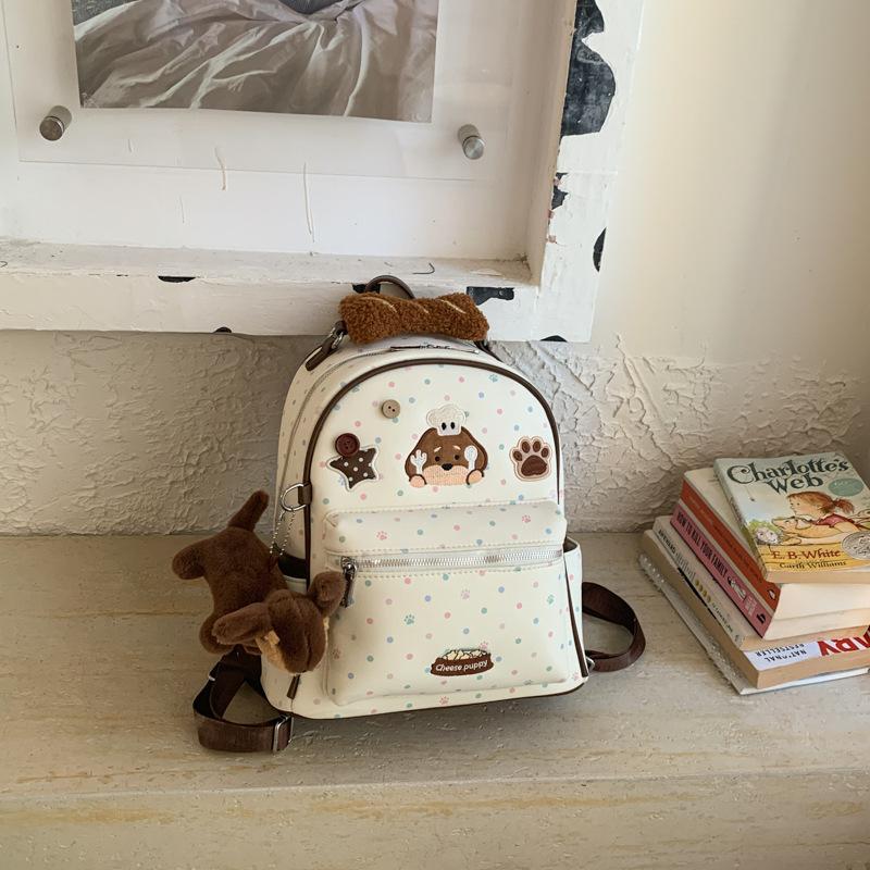 Schoolbag1011 New cartoon chef dog polka dot backpack female cute embroidered student schoolbag large capacity commuter backpack
