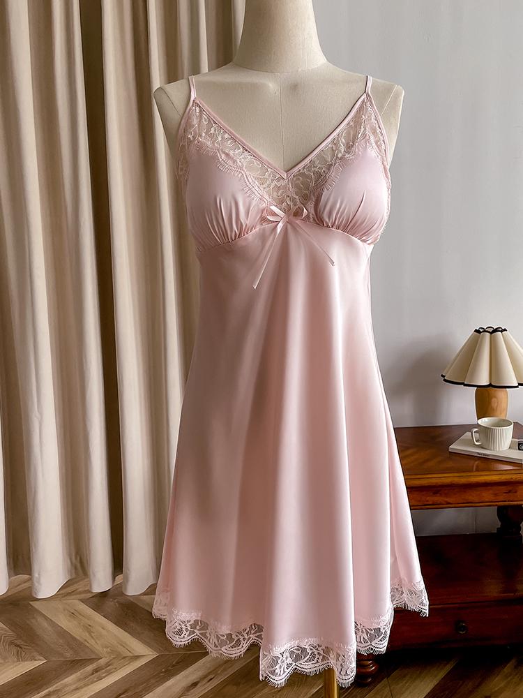 Women's Sexy Silk Camisole Dress with Lace Straps & Chest Pads - Ideal for Spring, Summer, Autumn Home or Sleepwear