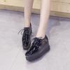 Patent Leather Flatform Shoes Women's Platform Soles 2024 Spring New Lace-up Square Toe Wedge Shoes Casual British Wear HZB