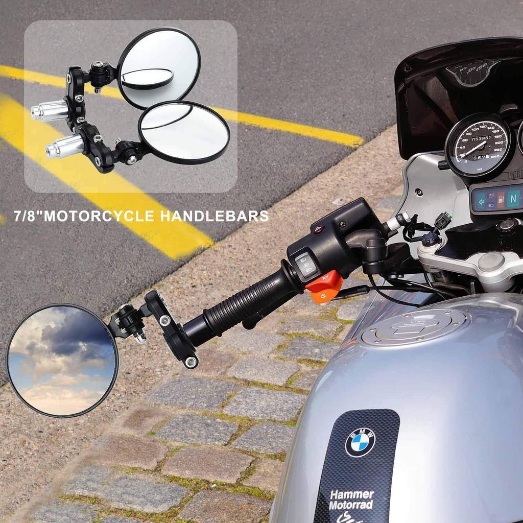 KAWELL 55-AT652 Motorcycle Mirror, Bar End Mirror, Handle Mirror, Bike Mirager, Left and Right