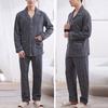 2 Pcs/Set Men Fall Winter Pajamas Set Striped Turn-down Collar Color Matching Single-breasted Loose Wide Leg Elastic Waist Homewear Shirt Trousers