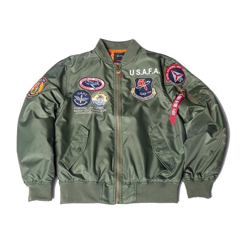 Trendy 2025 American Style Men's MA-1 Air Force Pilot Jacket with Badge Embroidery for Spring/Autumn.