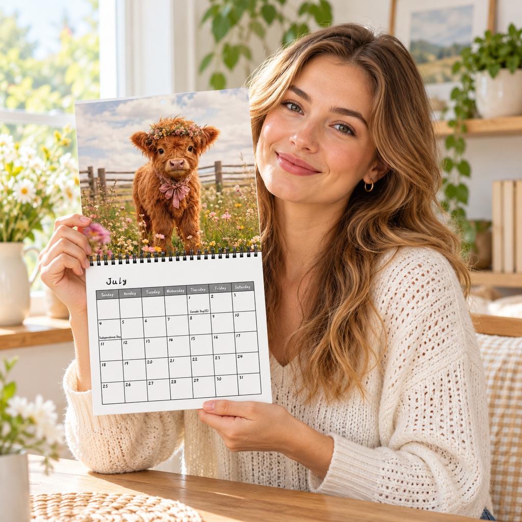 2027 New Cow Wall Calendar, 12 Month Calendar with, Cute Cow Decor for Home