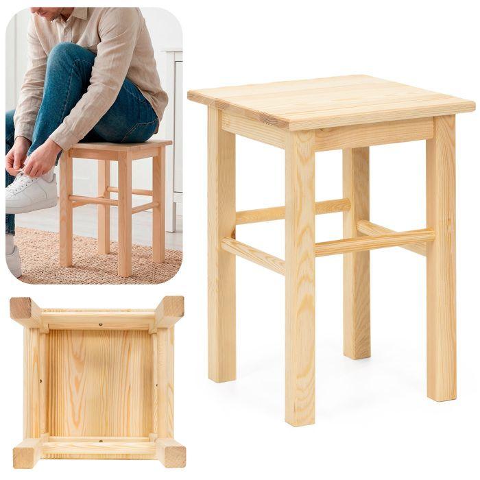 Tabouret en bois - SPRINGOS - WF0002 - pin naturel - assise profilée - charge 120 kg
