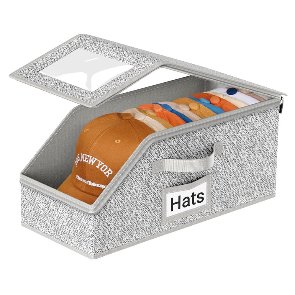 Portable Hat Storage Box with Transparent Window Dust Proof Zippered Organizer for Baseball Caps A