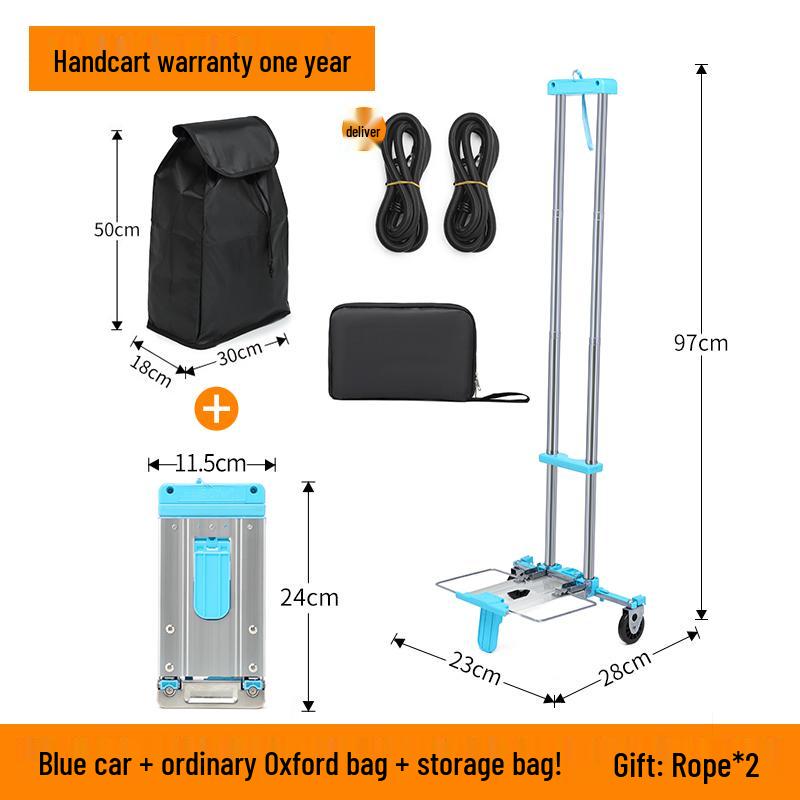Kompakt hopfällbar vagn: Liten handkärra, Bagage- och lastvagn, Bärbar shoppinglösning.