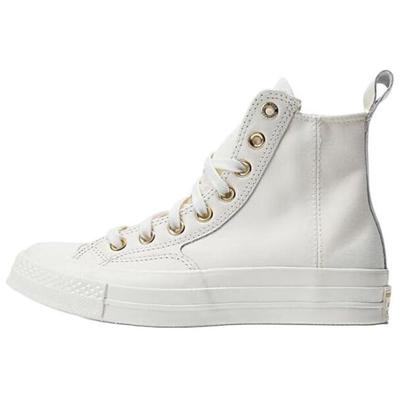 Chuck Taylor All Star Rutschfest Leicht High-Top Skateboard-Schuhe Unisex Weiß Gold