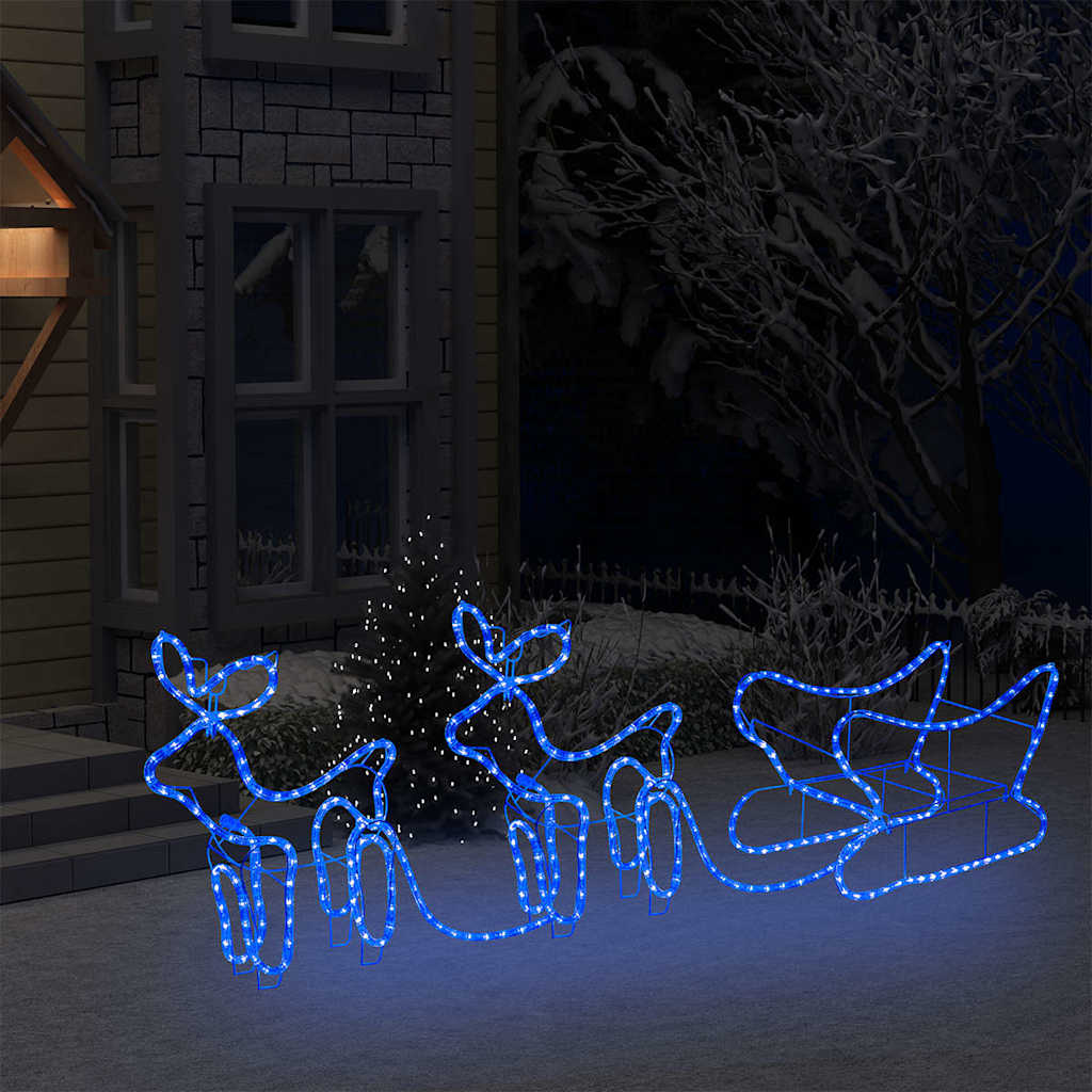 vidaXL Weihnachtsdekoration Rentiere und Schlitten Outdoor 576 LEDs