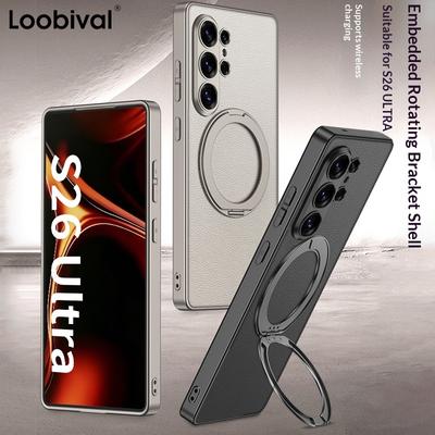 Custodia per Telefono con Supporto Magnetico Rotante a 360° per Samsung Galaxy S26 S25 S24 S23 Ultra Bumper Morbido Copertura Antiurto in Pelle PU