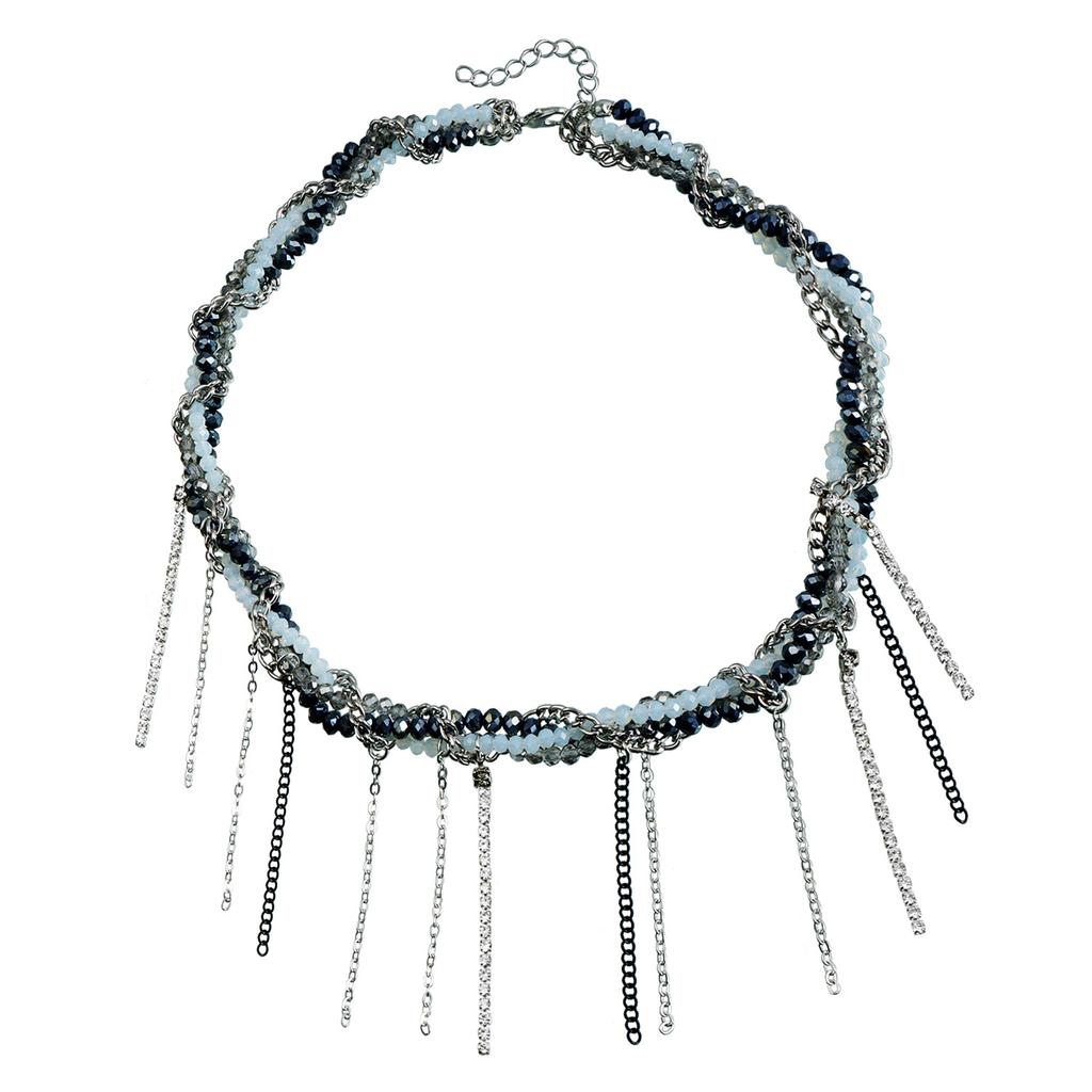 Accessories Light Luxury Tassel Glass Rice Beads Wrapped Clavicle Chain Sweet Cool Trend Multi-Layer Necklace