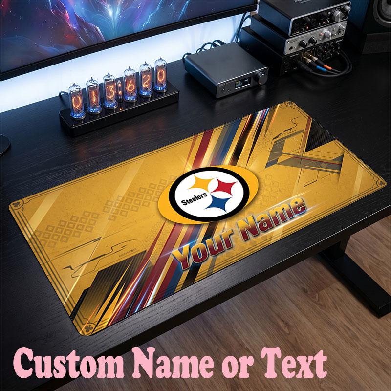 Pittsburgh Steelers Customized Name Text Mouse Pad, Large Desk Mouse Mat Personalized Home Office Present