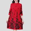 Women's Crew Neck Embroidered Wool Dress Autumn Winter Loose Over-the-knee Long Plus Size Knitted Dress