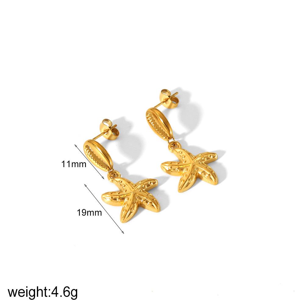 Light Luxury Fashion Marine Series Jewelry Stainless Steel Shell Earrings 18k Gold Starfish Stud Earrings Women