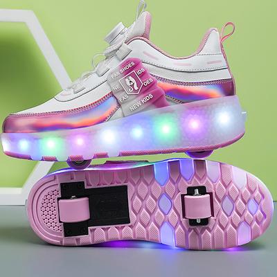 Children's Fashion Wear-resistant Rechargeable Double Row Two Wheel Pulleys Violent Walking Shoes Lighting Lights Sports Shoes Board Shoes