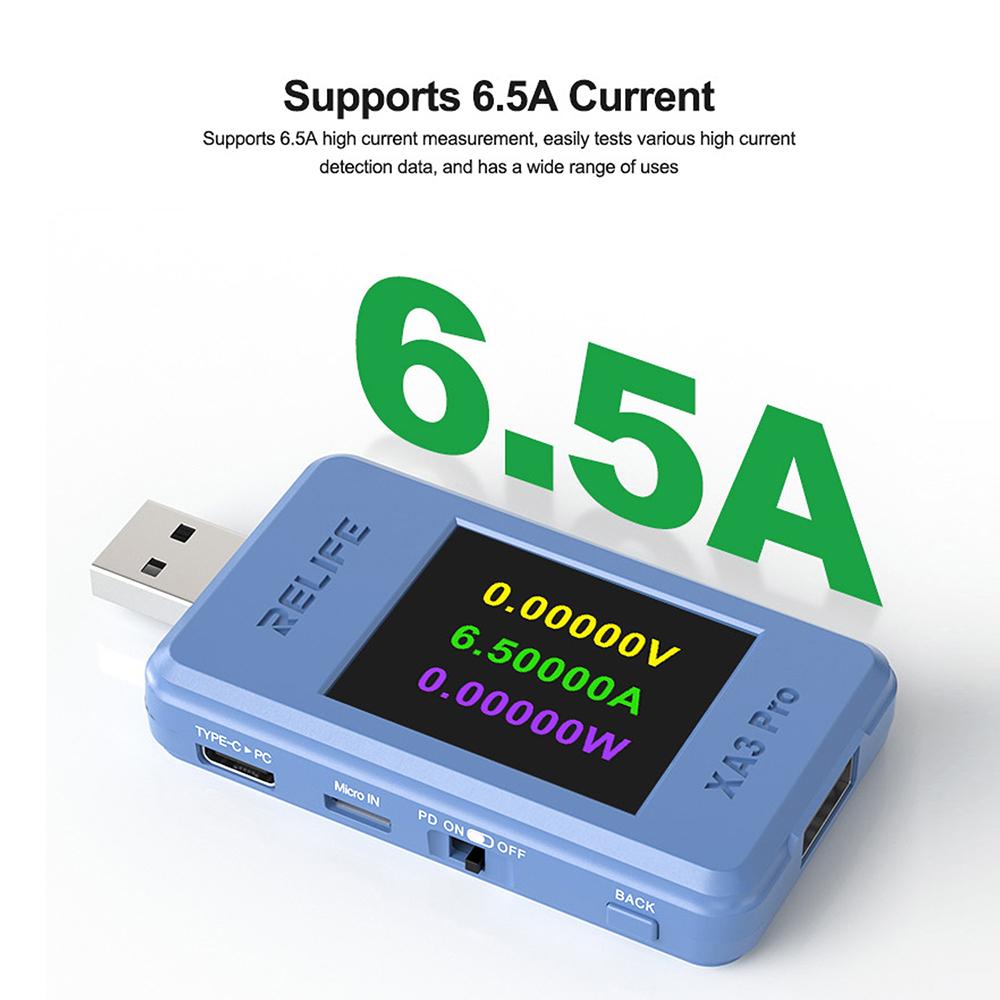 1.77 Inch TFT LCD USB Tester 6.5A DC 24V Fast Charging Protocol Detector PD QC SCP Type-C Voltage Current Power Meter Monitor