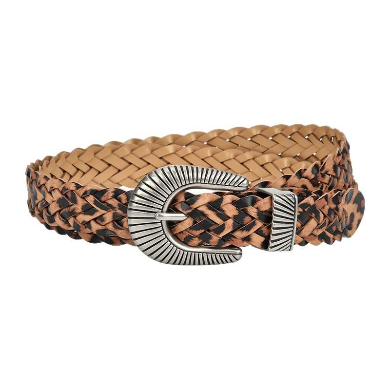 European and American Style New Alloy Pin Buckle for Women Leopard Print Belt Hand-woven Hole-free Versatile Decorative Belt for Women