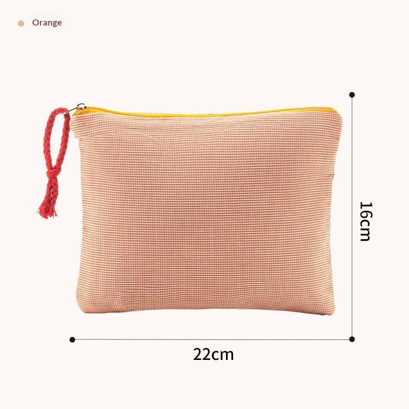 Korean Plaid Cotton Makeup Bag Large Capacity Zipper Cosmetic Storage Pouch Portable Travel Wash Bag For Girls Gift