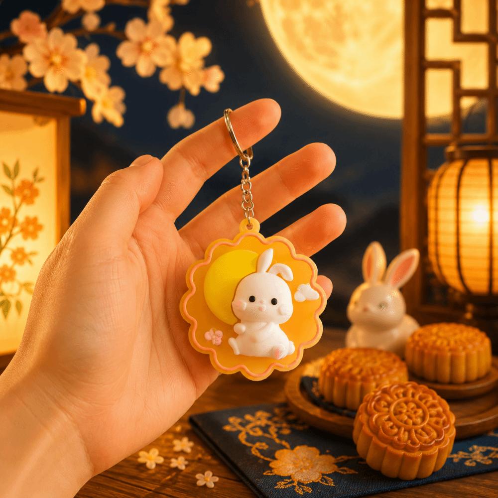 Creative Mooncake Little Rabbit Keychain 3D Cute Rabbit Keychain Daily Use