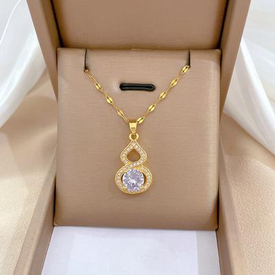 Titanium Steel Guochao Micro-Inlaid Auspicious Gourd Accessories Live Broadcast Court Style Full Of Diamonds Inlaid With Luxury Necklaces