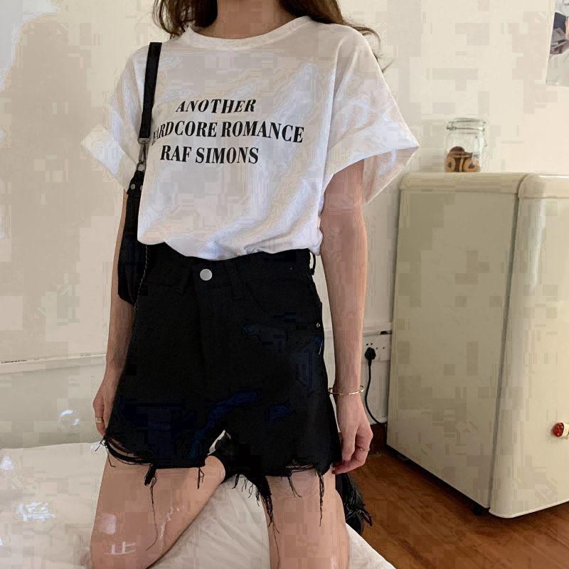 

Брюки Классические и минималистичные модные универсальные женские летние рваные свободные с высокой талией тонкие широкие джинсовые шорты A Word индивидуальность 2XL чёрный