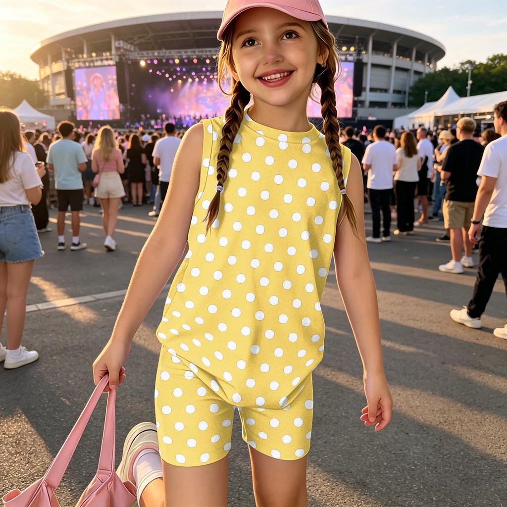 Girls Sleeveless Tank Top and Shorts Set Polka Dot Print Casual Two Piece Outfit Lightweight Summer Clothing for Kids
