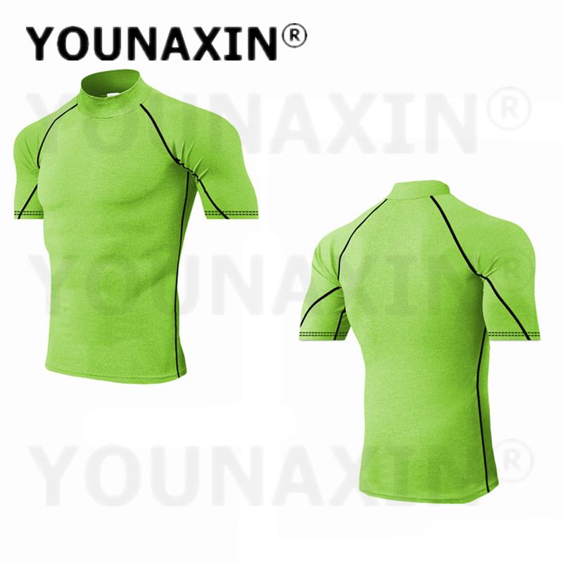 Europe Size Running Men's High-necked Sports Clothes Short Sleeves T-shirts Fitness Yoga Training Quick-drying Cycling Tights Top XS S M L XL 2XL