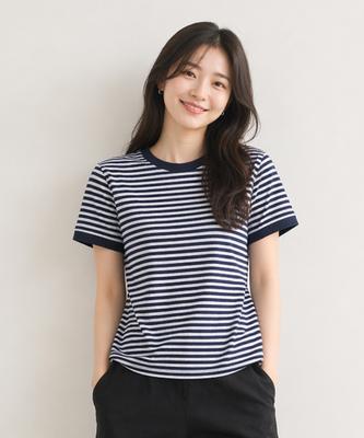 ADERNM Slub Stripe Ringer Crop T Navy