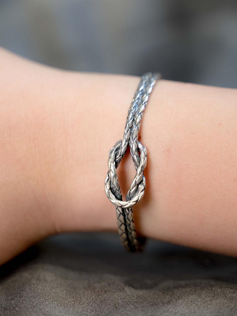 Harang Hr 141B_Silver Tied Rope Bangle Bracelet