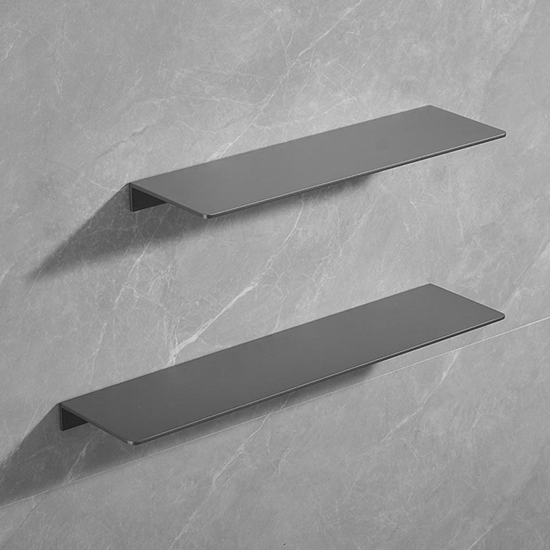 Gunmetal Gray Wall-Mounted Bathroom Storage Rack - Double Layer, No-Drill Shelves