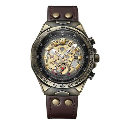 Automatic Winding Men's Skeleton Watch with Genuine Leather Strap: Roman Numerals, Analog Display, 3ATM Water Resistant, Suitable for Leisure, Busines