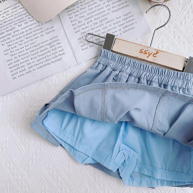 Girls' Summer Academy Style Two-Piece Set – Round Neck Short Sleeve Top and Breathable Skirt (CM0053)