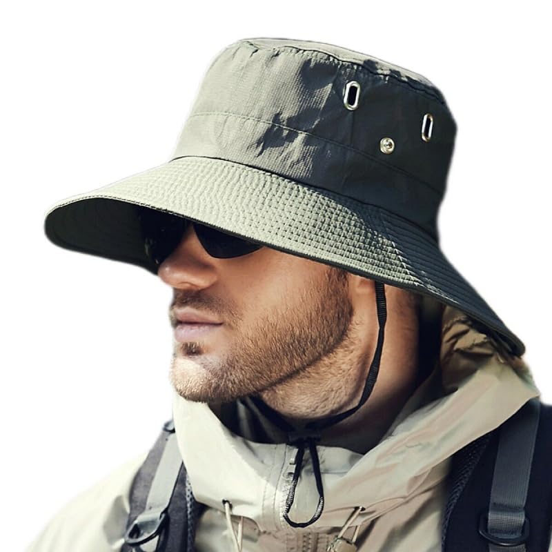 

[MUGEHUA] sunscreen prevention hat UPF 50+ unisex With chin strap polyester frivolous wide brim folding hat mountain climbing for summer Fashionable
