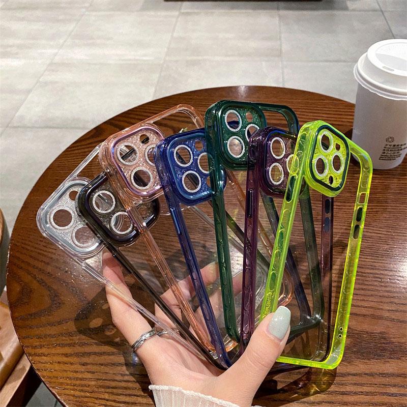 Glitzer-Linsenschutz-Silikon-Handyhülle für iPhone 14 13 12 11 Pro Max Xr Xs Max 14 Plus, weiche, stoßfeste Stoßstange, klare Abdeckung