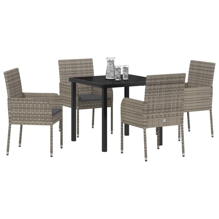 VidaXL Ensemble de Salle à Manger de Jardin 5 Pièces avec Coussins Gris Poly Rattan 3380107