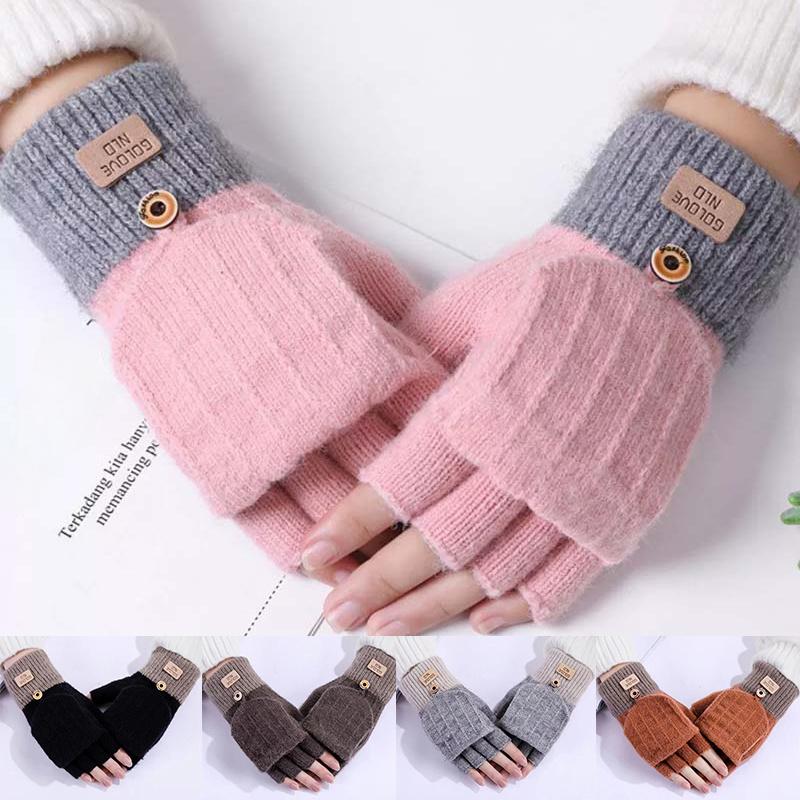 

Пара Термальных Зимних Варежек без пальцев с откидным верхом, Вязаные Конвертируемые Женские Теплые Перчатки a pair розовый