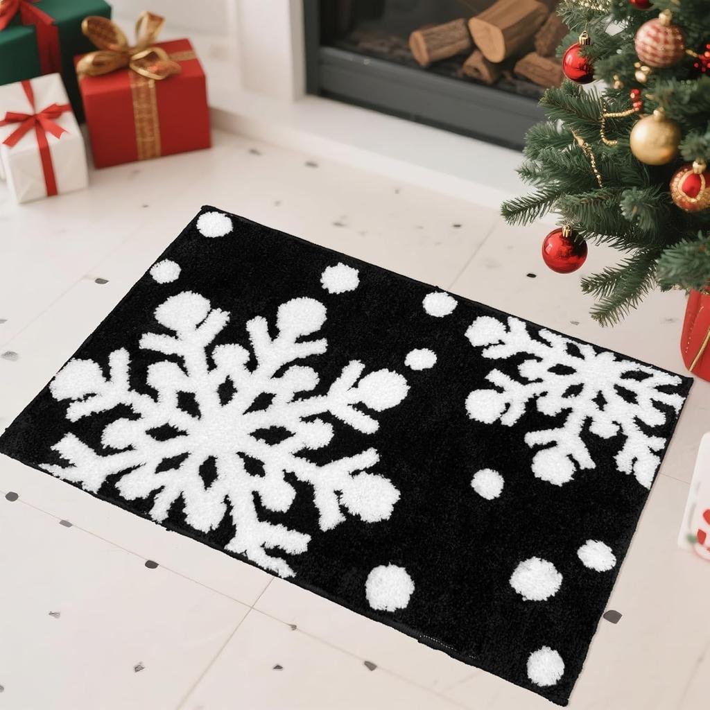 VIKAMA Christmas Absorbent Snowflake Rug Bathroom Shower Anti-Slip Mat Entrance Door Decorative Rug Home Decor