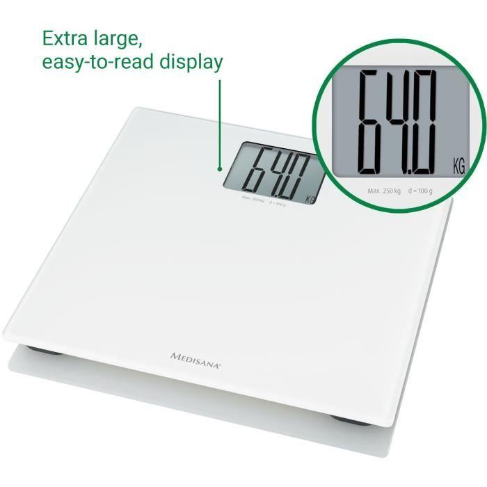 Personenwaage XL Medisana PS 470 Weiß - Maximale Belastung 250 kg - Großes Display - Automatische Abschaltung