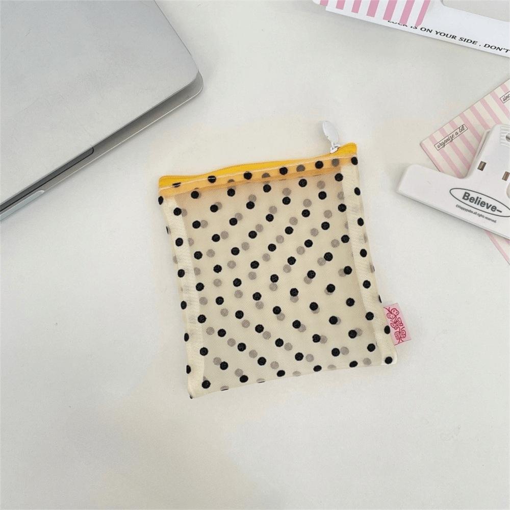 Mesh Transparent Cosmetic Bag Polka Dot Toiletry Bag New Storage Bag  Travel жёлтый